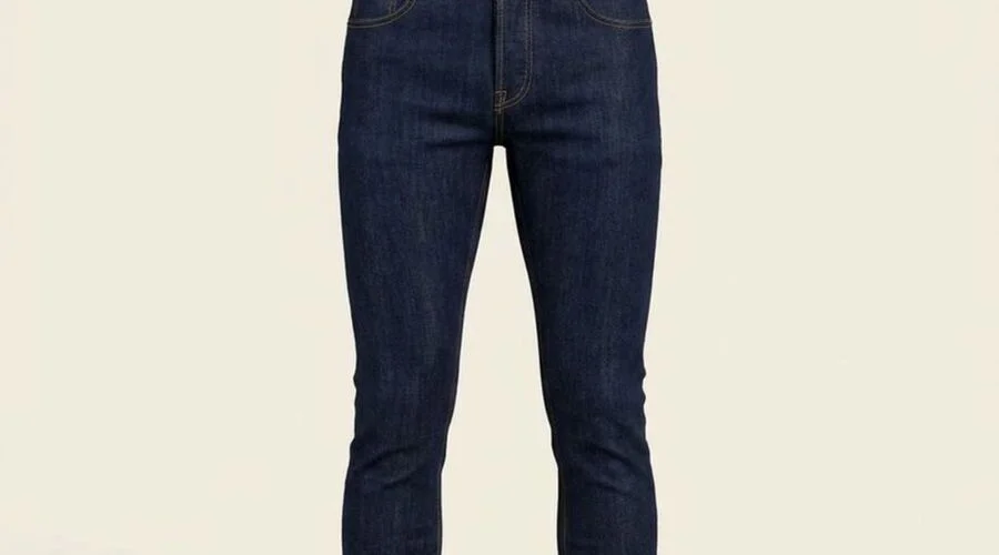 Front of dark indigo skinny jeans laid flat with an even deep blue color