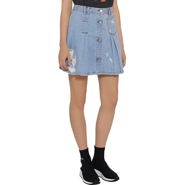 Denim Pleated Mini Skirt