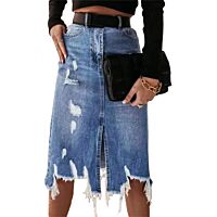 Distressed Midi Denim Skirt