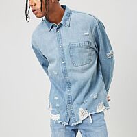 Distressed Slim Denim Shirt