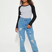 Distressed Straight Leg Jeans