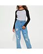 Distressed Straight Leg Jeans