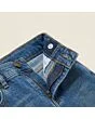 Close-up of the waistband, button and fly on kids' husky jeans