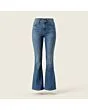 Women's flare jeans, made to measure, mid wash, front view