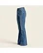 Women's flare jeans, made to measure, mid wash, side view