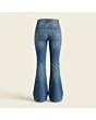 Women's flare jeans, made to measure, mid wash, back view showing the pockets and yoke