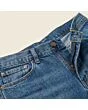Close-up of the waistband, button and fly on men's straight jeans
