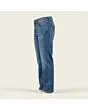Men's straight jeans, made to measure, mid wash, side view