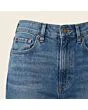 Close-up of the waistband, button and fly on women's straight jeans