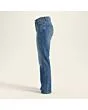 Women's straight jeans, made to measure, mid wash, side view