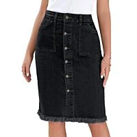 Black Raw Hem Denim Skirt