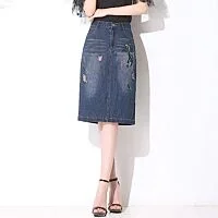 Denim Pencil Midi Skirt