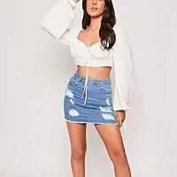 Denim Skirt With Frayed Hem