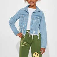 Distressed cropped Denim Jacket