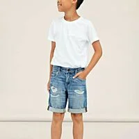 Distressed Denim Bermuda Shorts