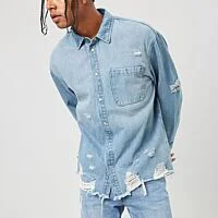 Distressed Slim Denim Shirt
