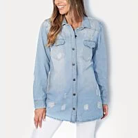 Distressed Slim Fit Denim Shirt