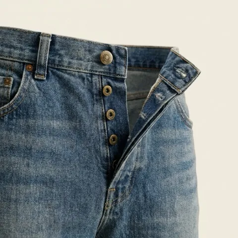 Close-up of a denim button fly