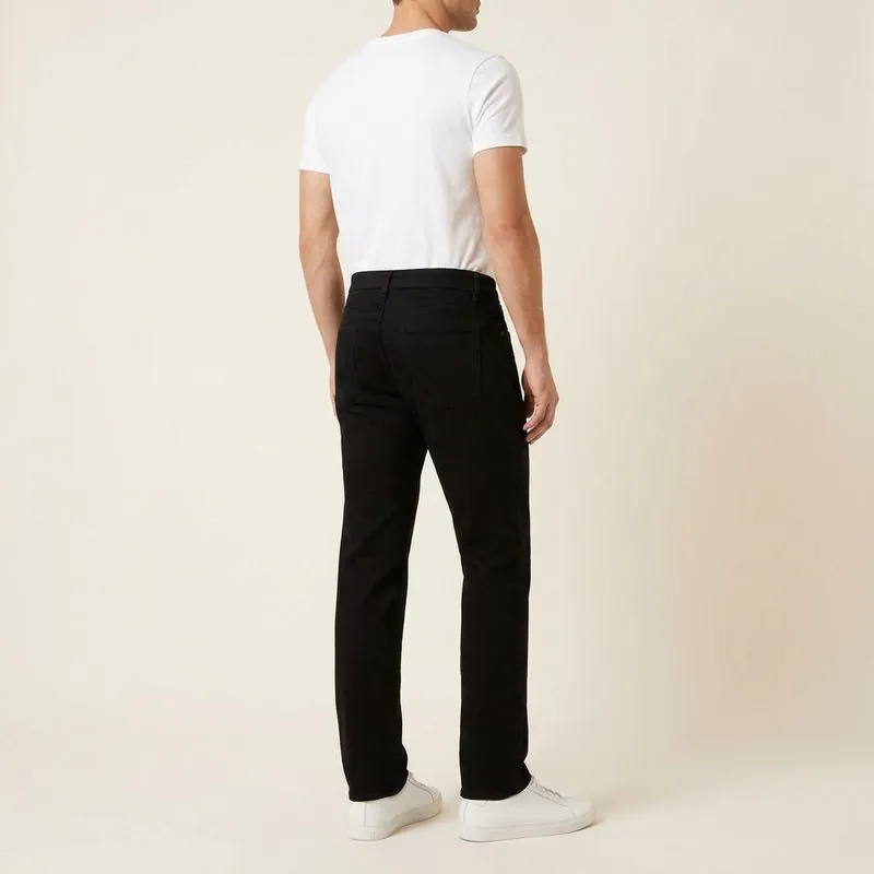 Straight jeans worn by a man with an inverted trapezoid body shape, back view