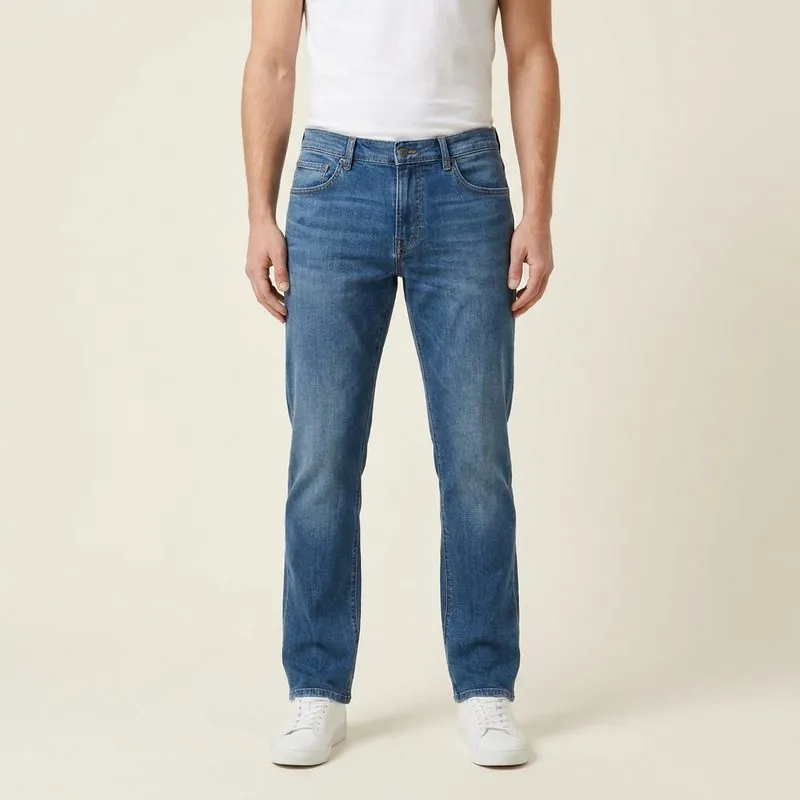 Straight jeans worn by a man with a triangle body shape