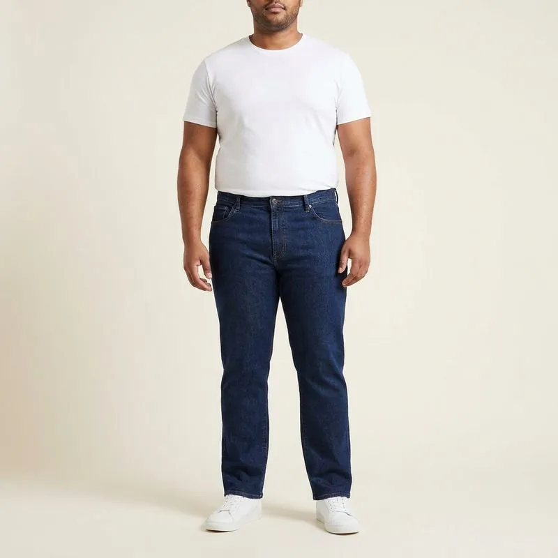 Straight jeans worn by a man with an endomorph body type