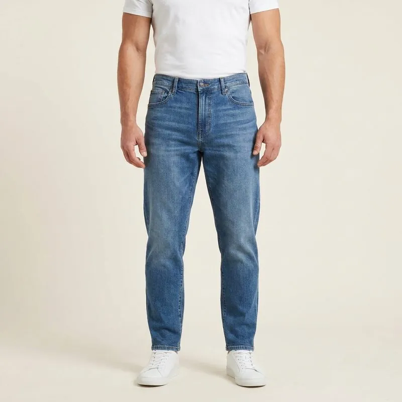 Athletic Taper jeans worn by a man with a mesomorph body type
