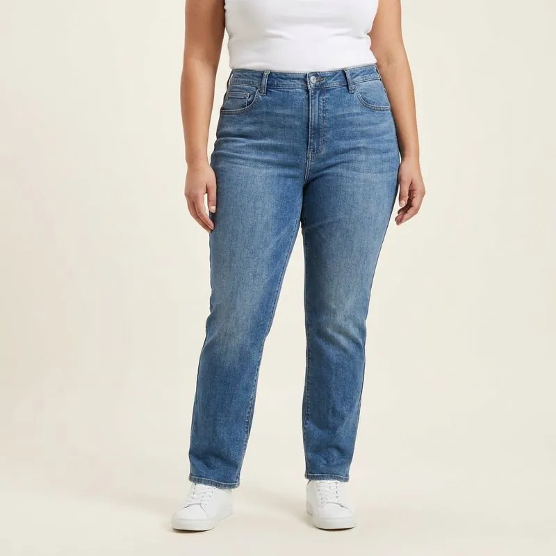 Women's Straight Leg Jeans worn on a model