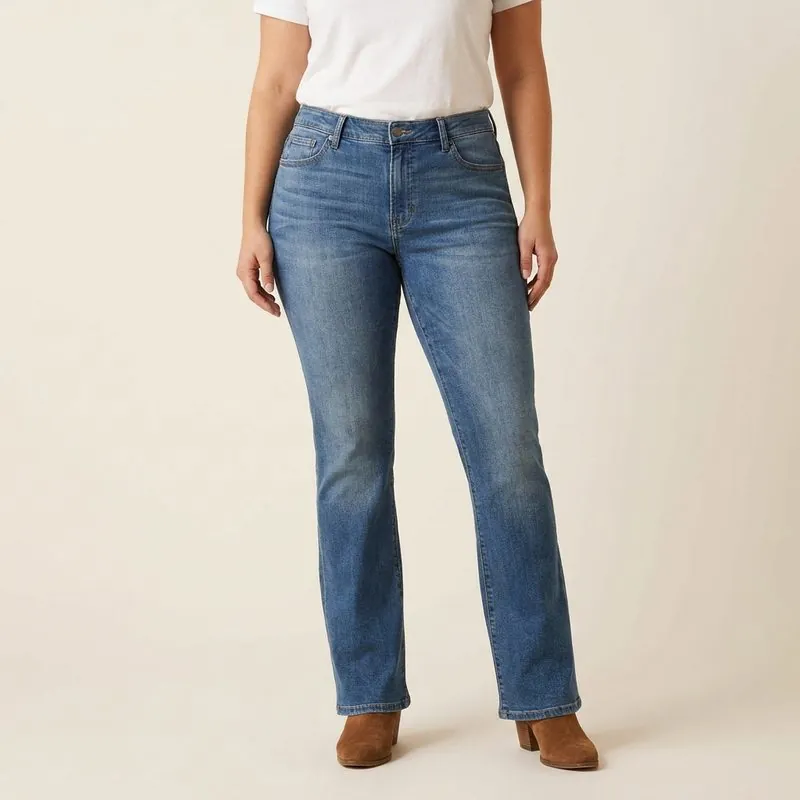Bootcut jeans worn by a woman with a bottom hourglass shape