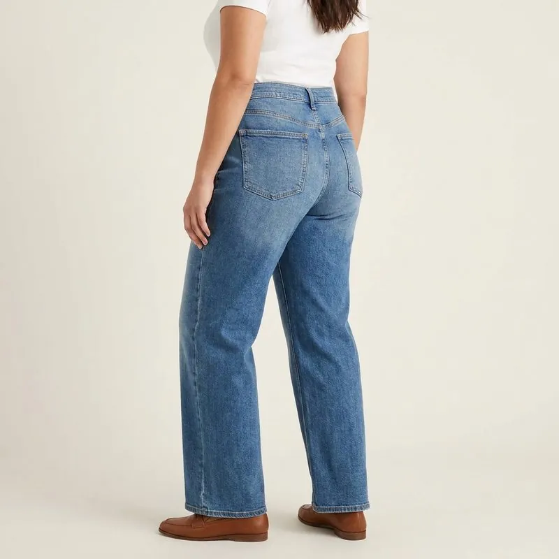 Wide Leg jeans worn by a woman with a diamond body shape, back view