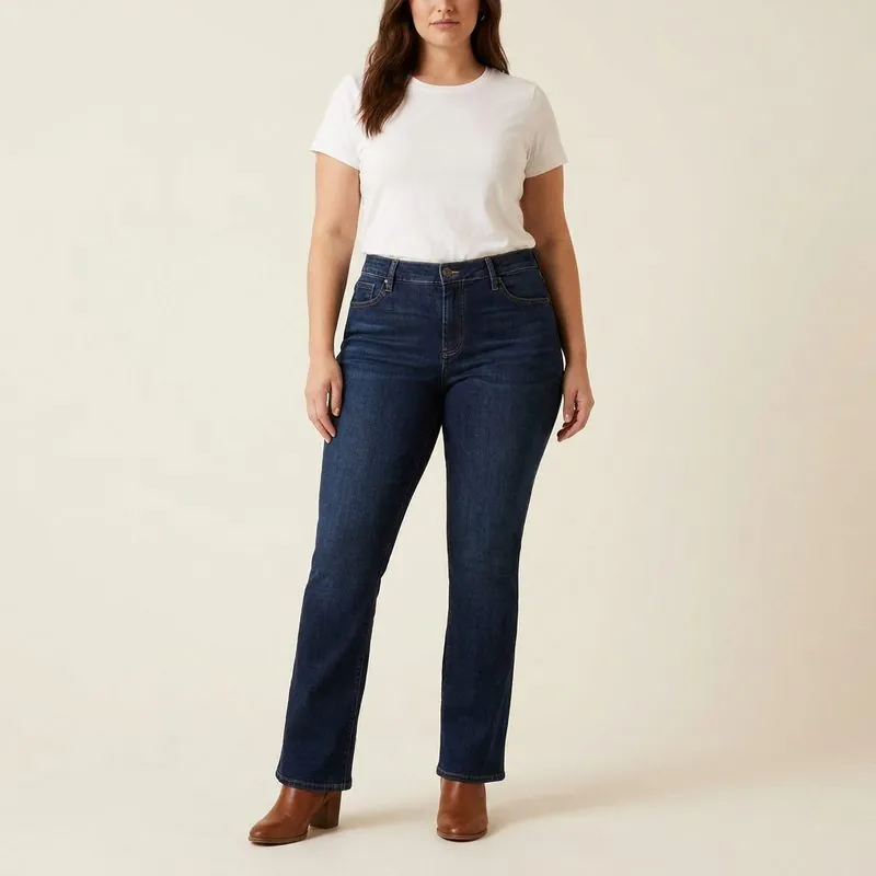 Bootcut jeans worn by a woman with an hourglass figure