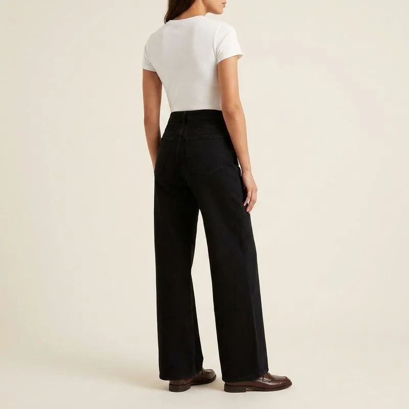 Wide Leg jeans worn by a woman with an inverted triangle body shape, back view