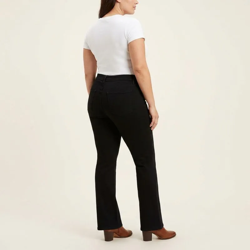 Bootcut jeans worn by a woman with a pear-shaped body, back view