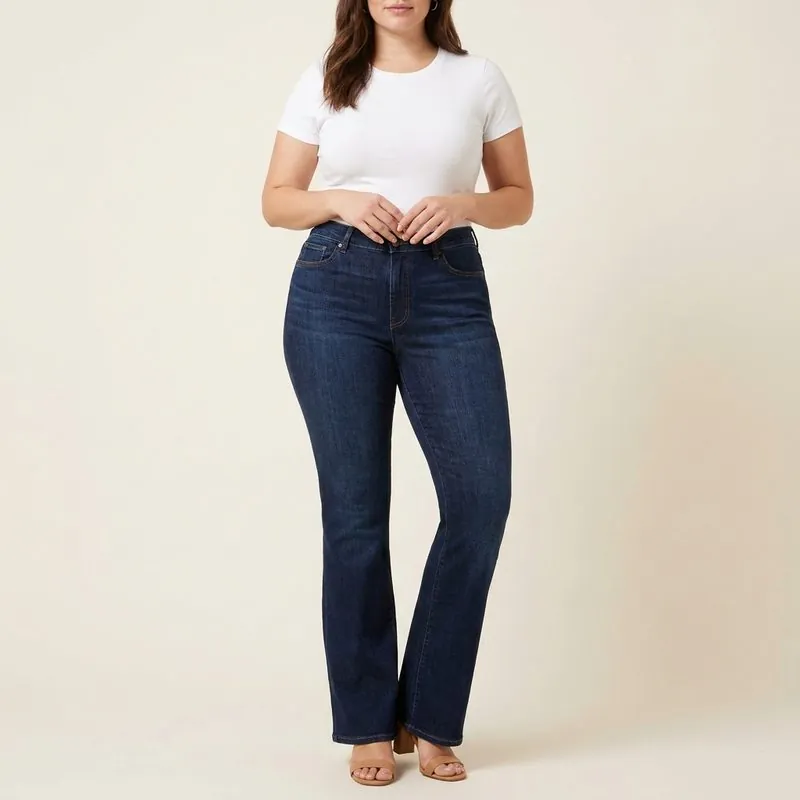 Flare jeans worn by a woman with a spoon body shape