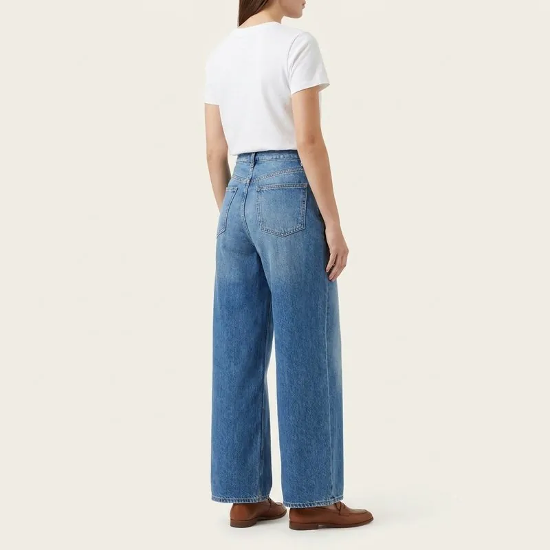 Wide Leg jeans worn by a woman with a spoon body shape, back view