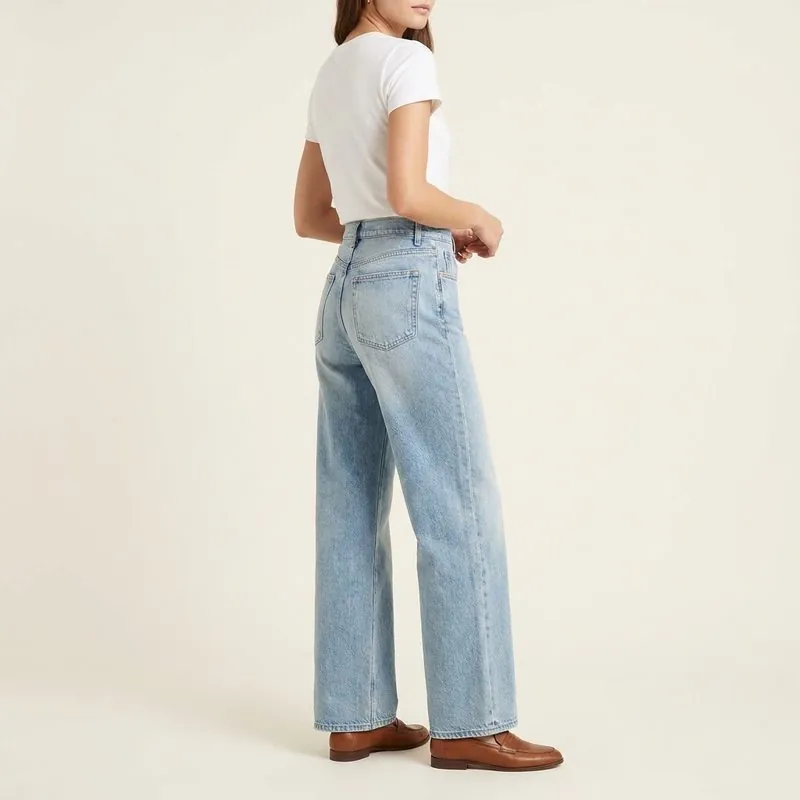 Wide Leg jeans worn by a woman with a top hourglass shape, back view
