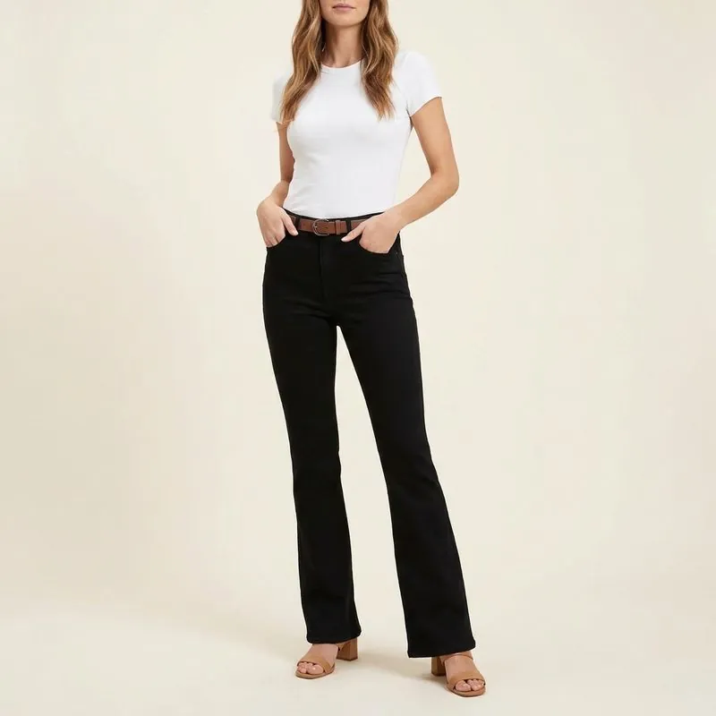 Tall Women's Jeans: Flare jeans worn on a model