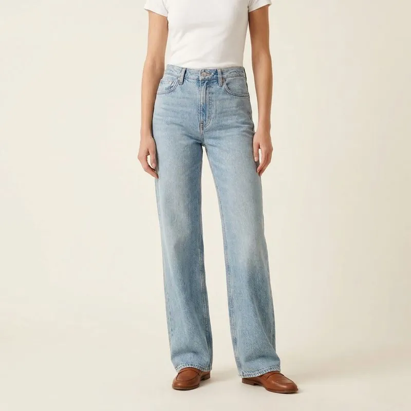 Women's Wide Leg Jeans worn on a model