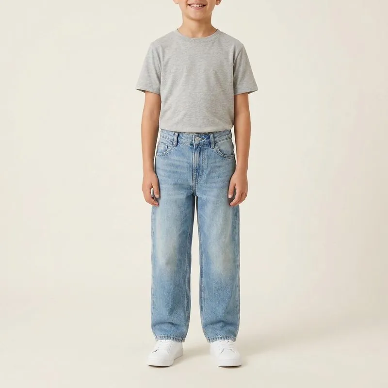 Kids' Husky Custom Jeans jeans in light wash, worn on a model