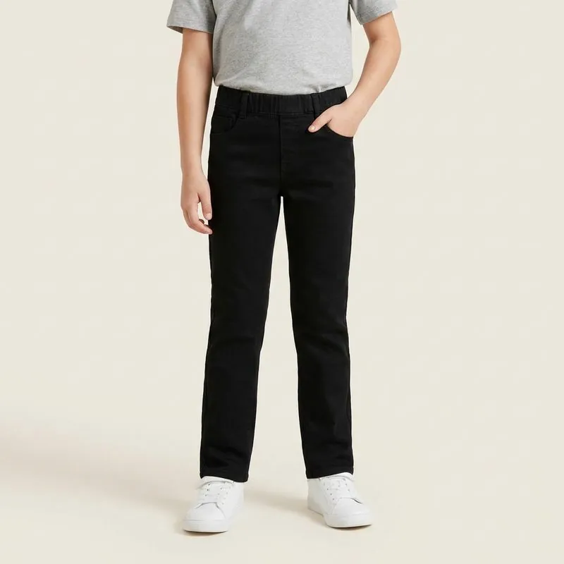 Kids' Pull-On Adaptive Jeans in black, worn on a model