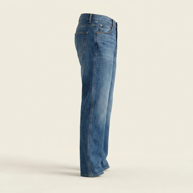 Side view of relaxed jeans with a roomy leg