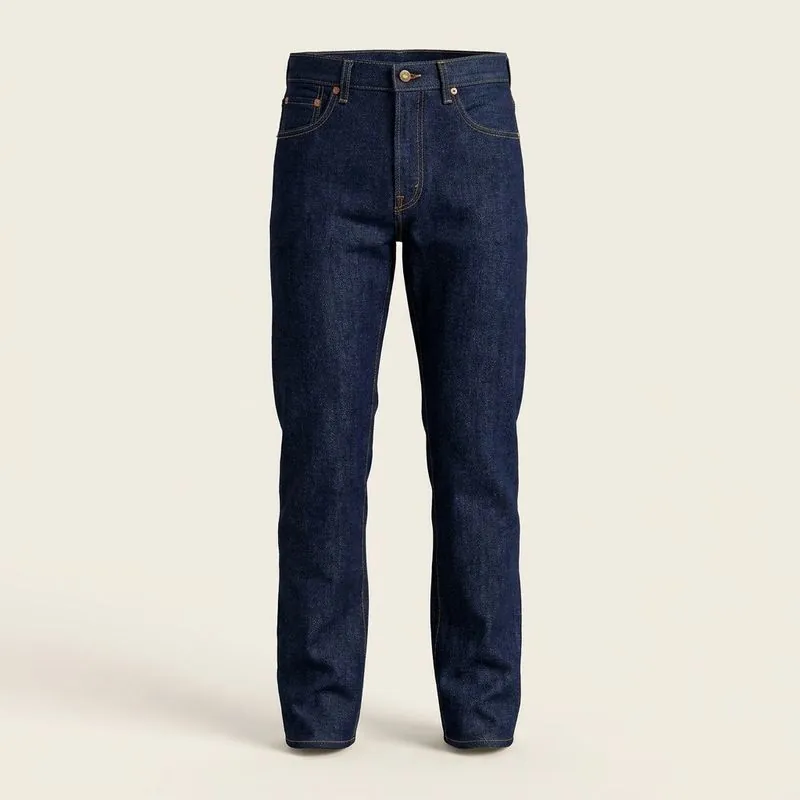 Front view of dark wash straight-leg jeans