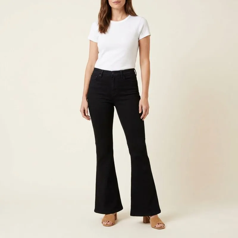 The Flare – Women's Custom Jeans in black, worn on a model