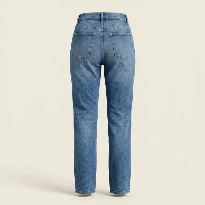 Back view of women's straight jeans with numbered measuring points
