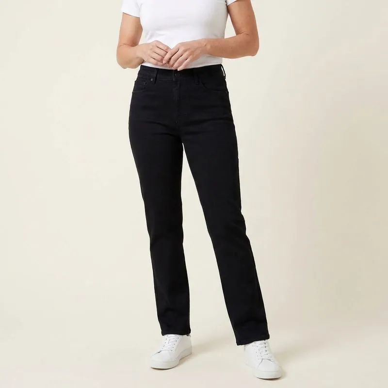 The Straight – Women's Custom Jeans in black, worn on a model