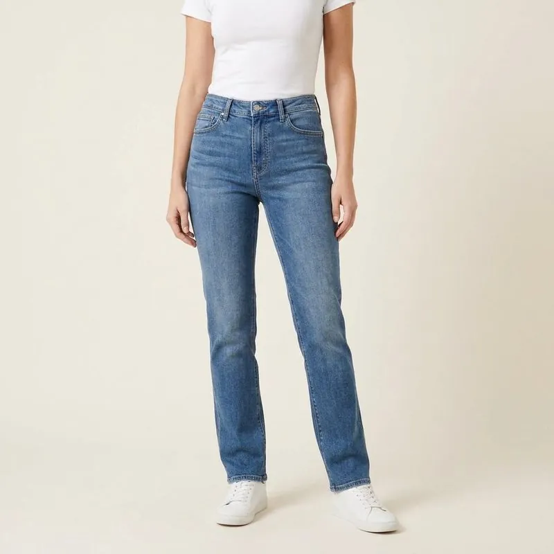 Straight jeans, worn on a model