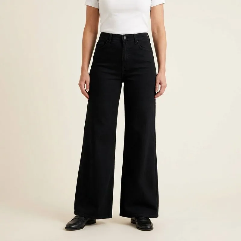 The Wide Leg – Women's Custom Jeans in black, worn on a model